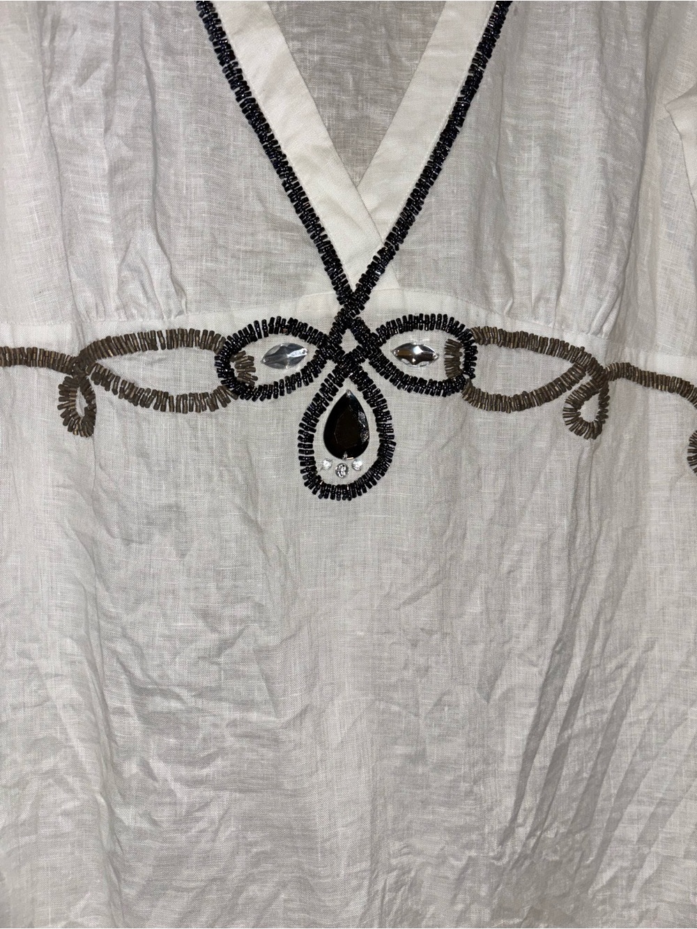 Chico's White Tunic linen swim cover with Beaded Trim Sz 1 / M-8